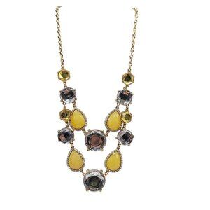 Statement Gold Tone Necklace With Yellow Clear Acrylic Gemstones By INC